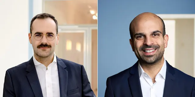 Valentin Kecht (links) und Prof. Farzad Saidi vom Exzellenzcluster ECONtribute der Universität Bonn haben untersucht, wie sich das Alter, in dem CEOs ihr Amt antreten, in den letzten zwei Jahrzehnten verändert hat.  | Foto: Collage: ECONtribute (links: Gloria Schwan/rechts: Marc Thürbach)