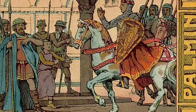 Siegfrieds Einzug in Worms.	  | Foto: Quelle: Badische Landesbibliothek Karlsruhe / Public Domain Mark