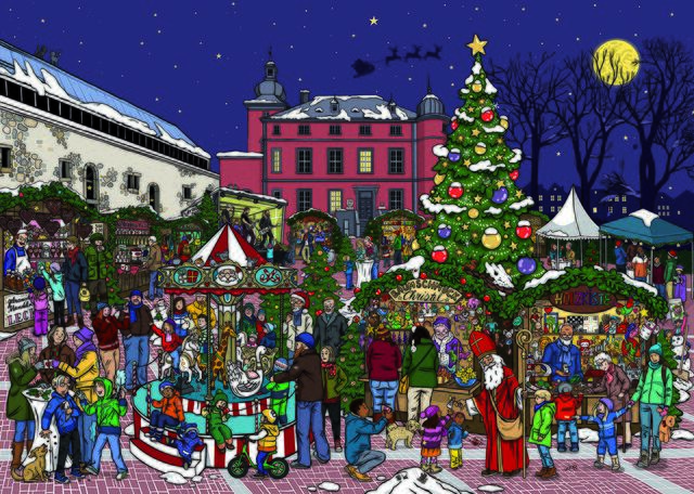 Die Stadt Troisdorf startet erstmals einen Adventskalender auf Facebook und Instagram. | Foto: Illustration: Juliane & Matthias Zimmer