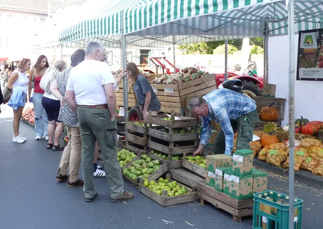 Die Apfelfest-Besucher standen auch Schlange für Kartoffeln, Kürbisse und Apfelsaft. | Foto: Gast