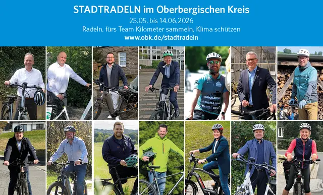 Der Oberbergische Kreis und die Kommunen werben für das STADTRADELN 2026.  | Foto: Collage: OBK,  OBK, Kommunen
