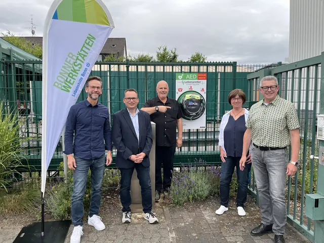 Vertreter der Bonner Werkstätten, der Stadt Meckenheim und des Vereins Lebensretter e.V. bei der offiziellen Inbetriebnahme des Geräts. | Foto: Bonner Werkstätten/ Marc Strehler