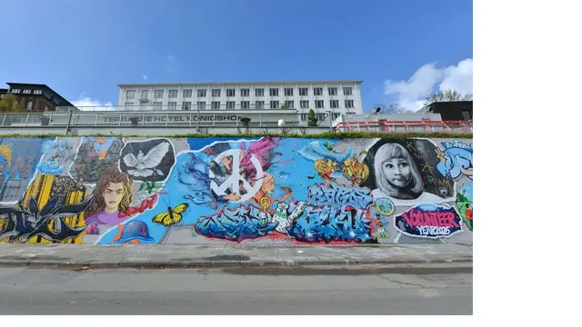 Graffitiwand am Brassertufer 2026 zum Thema 30 Jahre UN-Stadt Bonn. | Foto: Eugen Schramm/ Arts four love