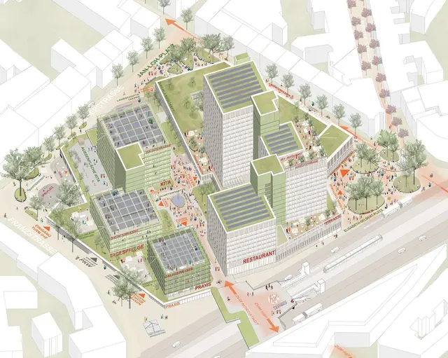 Visualisierung mit Blick aus der Vogelperspektive auf das künftige Stadthaus-Areal mit seinen verschiedenen Türmen.  | Foto: Grafik: SCOPE Architekten GmbH, Stuttgart