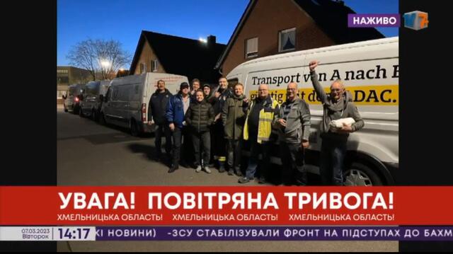 Eine Habbelrather Straße im ukrainischen Fernsehen. Dort wurde über das Menschenhilfsprojekt Sophie berichtet während gleichzeitig vor russichen Luftangriffen gewarnt wurde. | Foto: Screenshot/Menschenhilfsprojekt Sophie