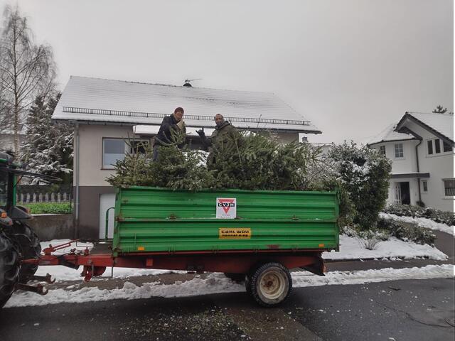 Auf Anhänger verladen, wurden die ausgedienten Bäume abtransportiert.  | Foto: CVJM Nümbrecht