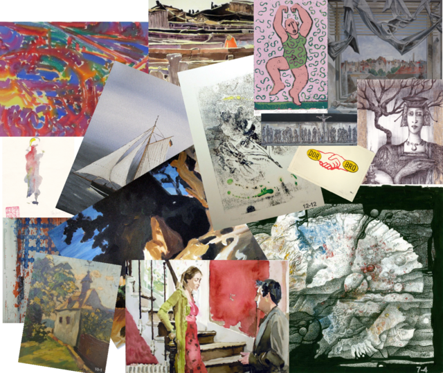 Einige Werke aus der Artothek des Kunstvereins Wesseling.  | Foto: Margot Keila