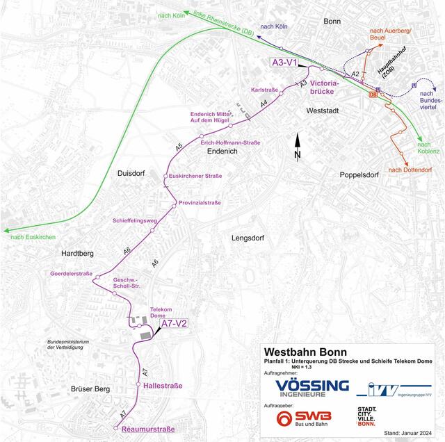 Die Vorzugsvariante mit ihren zwölf Haltestellen führt vom Hauptbahnhof hinauf auf den Brüser Berg. | Foto: Grafik: Stadt Bonn
