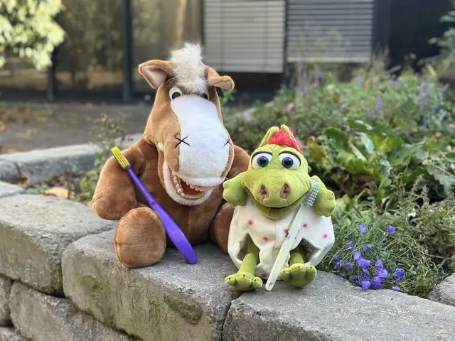 Das Zahnputzpferd „Jimmy“, welches gemeinsam mit dem Prophylaxe-Team Kindern zeigt wie wichtig Zähneputzne ist, bekommt Hilfe vom Drachenmädchen „Kiki“.  | Foto: C.Lawlor/Kreis Euskirchen
