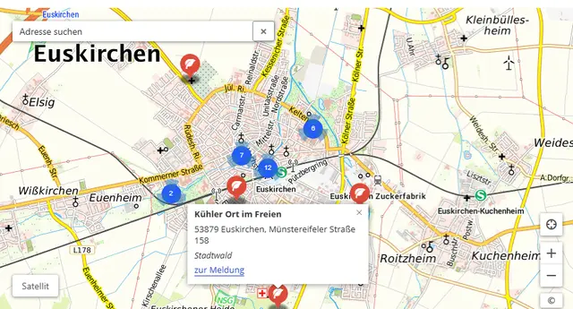 Über ein Beteiligungsportal können Ortskundige auf bisher nicht aufgeführten kühle Orte in Euskirchen hinweisen.  | Foto: Screenshot/Bundesamt für Kartographie und Geodäsie