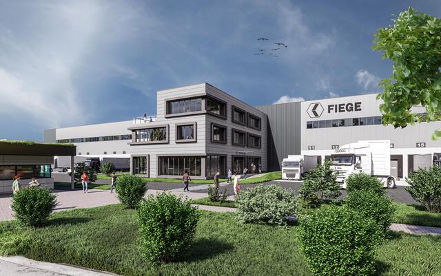 Die Visualisierung zeigt, wie das neue Fiege-Logistikzentrum in Zülpich aussehen wird.  | Foto: Fiege
