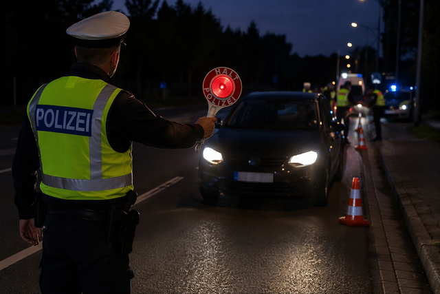 Bei Kontrollen im Rhein-Erft-Kreis überprüft die Polizei Autofahrer diese Woche Autofahrer gezielt auf Alkohol- und Drogenkonsum. | Foto:  Montserrat Manke/ki-generiert mit Copilot