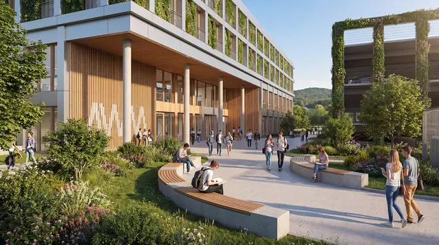 Das Aus- und Weiterbildungszentren für Mobilität, Sicherheit und Wasserstofftechnologie soll einen Campus-Charakter erhalten.   | Foto: Visualisierung: agn Architekten