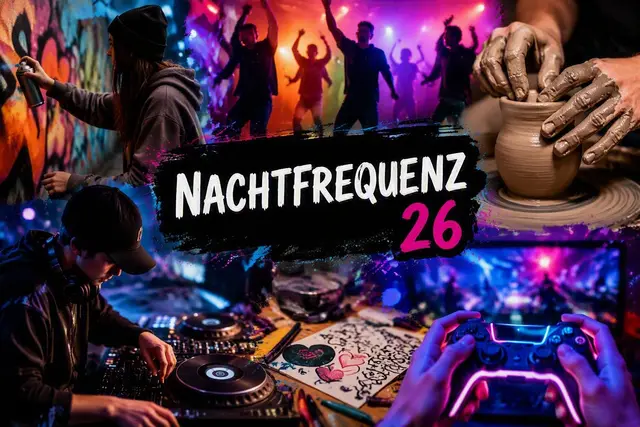 Jugendliche können sich bei der Nachtfrequenz in Bonn kreativ ausprobieren – von Graffiti und Musik über Tanz bis hin zu Gaming und Kunstprojekten.  | Foto: Symbolfoto: KI-generiert