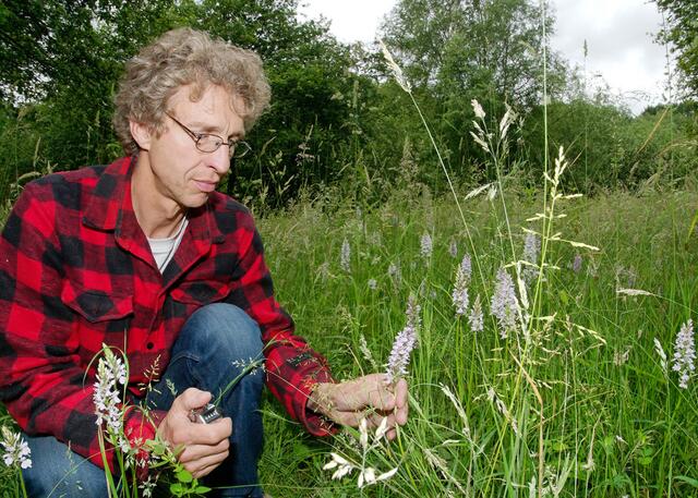 Jedes Jahr überprüft Marin Denecke den Bestand der Orchideen auf einer Wiese nahe Leichlingen. | Foto: Landesgemeinschaft Naturschutz