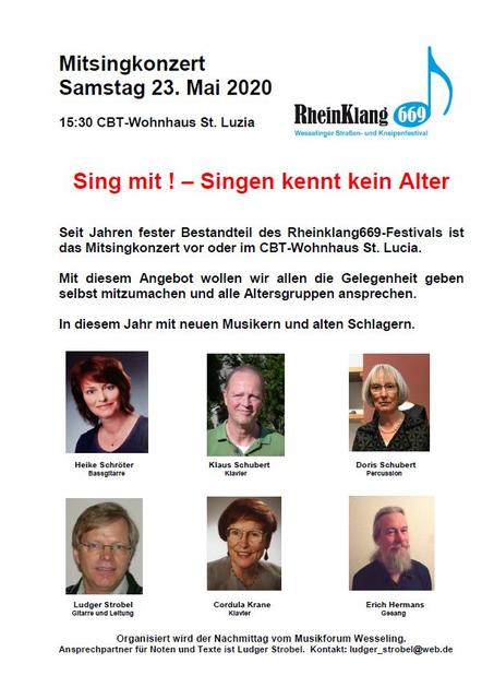 Plakat zum Mitsingkonzert im oder vor dem CBT-Wohnhaus St. Lucia.  | Foto: Ludger Strobel