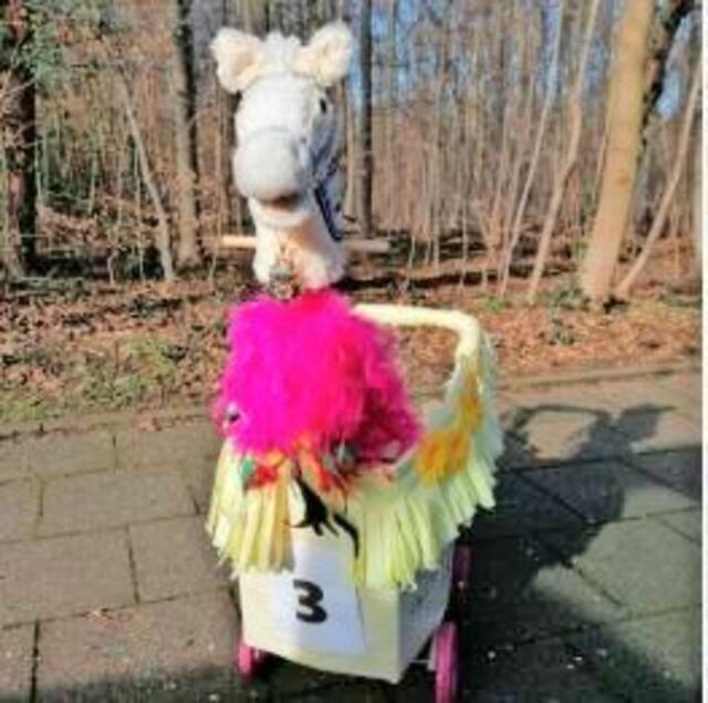 Kennziffer 108 - Aus dem Puppenwagen wurde ein „Zochwagen“ mit Steckepääd. Wagenbauer sind die sechsjährige Lina und ihre Mutter Simone aus Köln-Mülheim. | Foto: Familie Schmidt