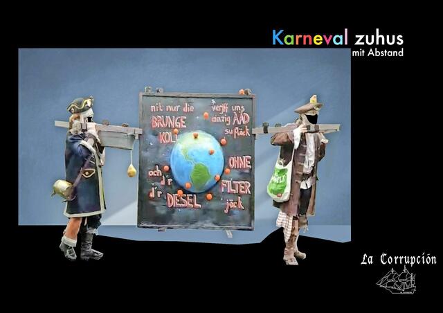 Kennziffer 19 - Die Karnevalsgruppe „La Corrupción“ aus Pulheim greift mit ihrem Handkarren gleich mehrere aktuelle Themen auf: Braunkohle, Umweltverschmutzung, CO2, den Dieselskandal und das Coronavirus. | Foto: La Corrupción