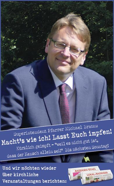 Der Superintendent des Kirchenkreises An der Agger, Pfarrer Michael Braun, ruft mit einem Bibelzitat zum Impfen auf. | Foto: Kirchenkreis an der Agger