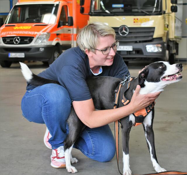 Kuscheln mit Fremden: Elsa nimmt auch diese Basisübung gelassen | Foto: ASB Bergisch Land e.V.