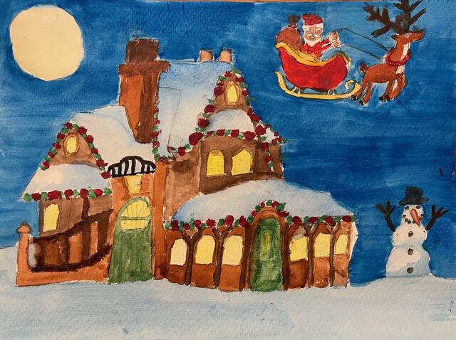 „Auf meinem Bild ist das festlich geschmückte Haus des Weihnachtsmannes zu sehen, der sich gerade auf den Weg zu allen Kindern auf der ganzen Welt macht, um ihnen eine Freude zu Weihnachten zu bringen“, schreibt uns Julian Hexel (10) aus Frechen. Sein Bild gefiel unserem stellvertretendem Chefredakteur Georg Zingsheim besonders gut. | Foto: Rheinische Anzeigenblätter