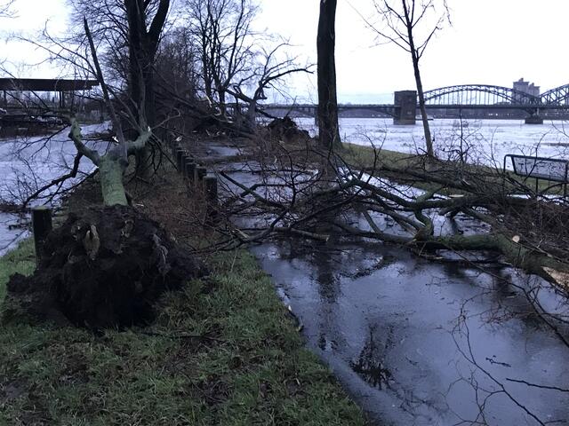 Der Weg zwischen Süd- und Drehbrücke ist nicht mehr passierbar.  | Foto: Büge