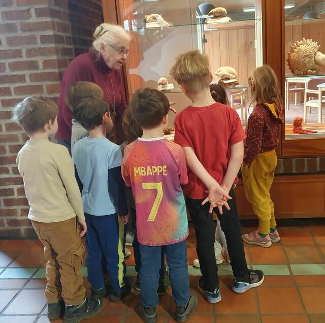 Vorschulkinder der Kita "Mach mit", Pulheim-Sinnersdorf, beim Betrachten der Igelpräparate. | Foto: Renate Könen