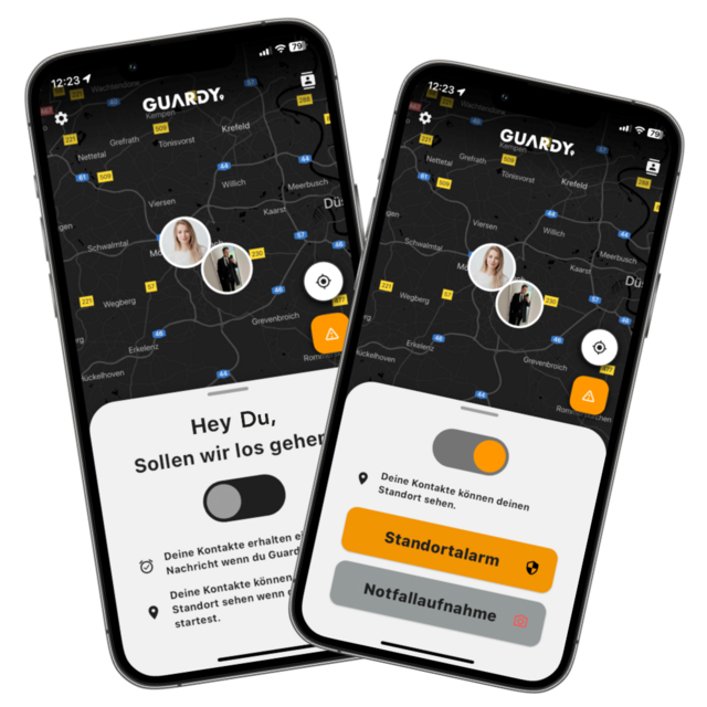 So sieht die App auf dem Smartphone aus. Die Bedienung ist auf das Wesentliche reduziert, um im Notfall schnell bedient werden zu können. | Foto: Guardy