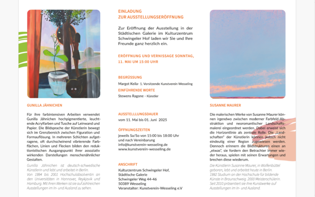 Innenseite des Flyers des Kunstverein Wesseling e.V. zur Ausstellung von Gunilla Jähnichen und Susanne Maurer in der Städtischen Galerie im Schwingeler Hof.  | Foto: Margot Keila
