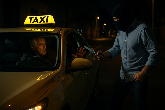 Die nächtliche Fahrt endete für den Taxifahrer mit einem Raubversuch. Symbolbild erstellt mit Unterstützung von OpenAI / ChatGPT (KI-generiert, kein reales Foto). | Foto: KI-generiert mit ChatGPT