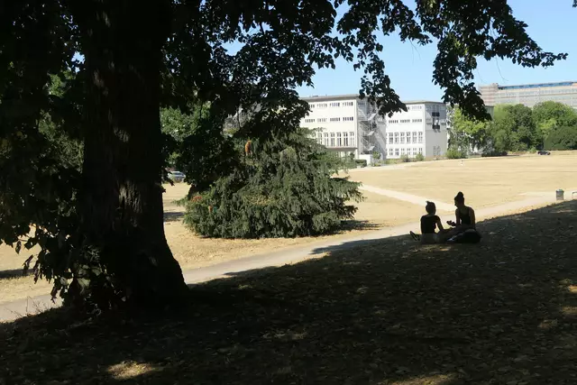 Auf der Suche nach einem schattigen Plätzchen treibt es Städter im Sommer häufig in die Grünanlagen, wie zum Beispiel die Uni-Wiesen. Wasser gibt‘s da aber selten. | Foto: Hermans