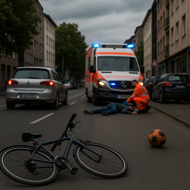 Zwei Fahrradunfälle innerhalb von 10 Minuten. Beide Radler mussten in Kliniken. Symbolbild KI-generiert, kein echtes Foto. | Foto: KI-generiert mit ChatGPT/OpenAI