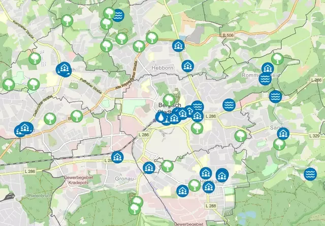 Screenshot der Karte kühler Orte. Foto: Stadt Bergisch Gladbach