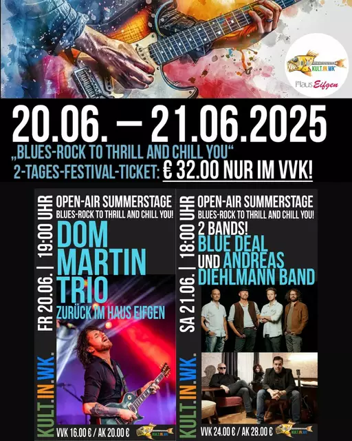Foto: Fotos mit Dank und freundlicher Genehmigung von Haus Eifgen, Volker Fröhmer, O.T.T.O., BLUE DEAL, DOM MARTIN TRIO, ANDREAS DIEHLMANN BAND, Adrian Kunitz und Lisa Sheahan-Kunitz