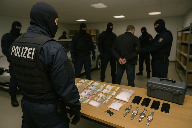 Die Polizei durchsuchte mehrere Objekte und beschlagnahmte Luxusgüter, Immobilien und Bargeld. Symbolbild KI-generiert, kein echtes Foto. | Foto: KI-generiert mit ChatGPT/OpenAI