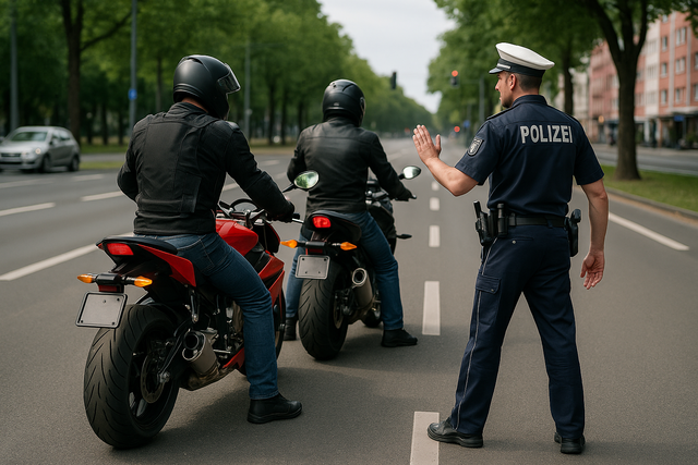 Die Polizei musste insgesamt vier Motorradfahrer aus dem Verkehr ziehen. Symbolbild KI-generiert, kein echtes Foto. | Foto: KI-generiert mit ChatGPT/OpenAI