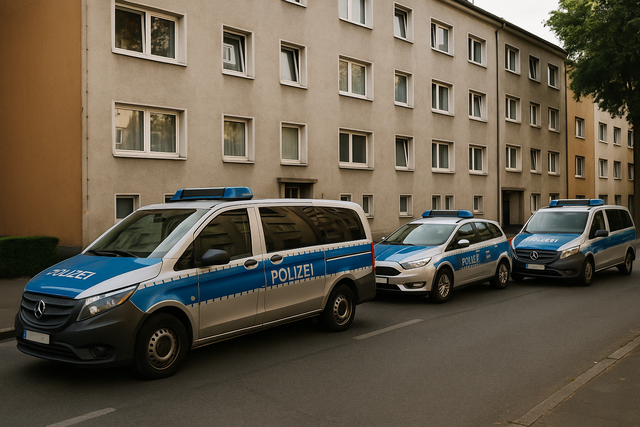 Polizeieinsatz in einem Mehrfamilienhaus. Symbolbild KI-generiert, kein echtes Foto. | Foto: KI-generiert mit ChatGPT/OpenAI