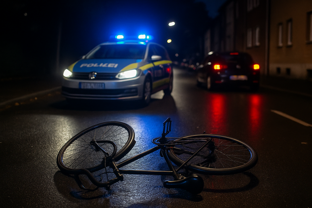 Nach dem Zusammenstoß mit einem Fahrrad kümmerte sich der Autofahrer nicht um die gestürzte Fahrradfahrerin, sondern flüchtete rückwärts aus einer Einbahnstraße. Symbolbild KI-generiert, kein echtes Foto. | Foto: KI-generiert mit ChatGPT/OpenAI