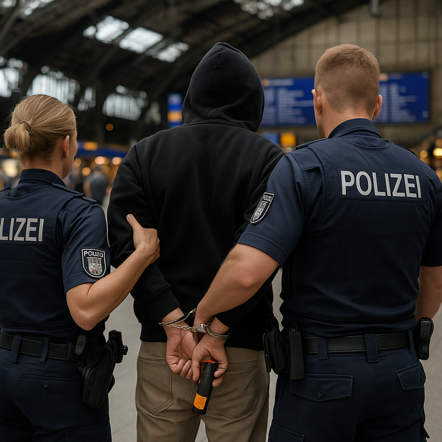 Festnahme am Hauptbahnhof. Symbolbild KI-generiert, kein echtes Foto. | Foto: KI-generiert mit ChatGPT/OpenAI
