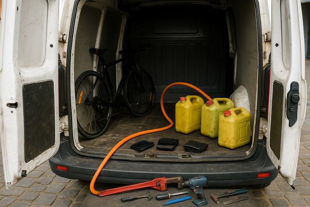 Beamten entdeckten im Wagen des Tatverdächtigen Aufbruchswerkzeug, mutmaßliches Diebesgut sowie mehrere Kanister mit Kraftstoff. Symbolbild KI-generiert, kein echtes Foto. | Foto: KI-generiert mit ChatGPT/OpenAI