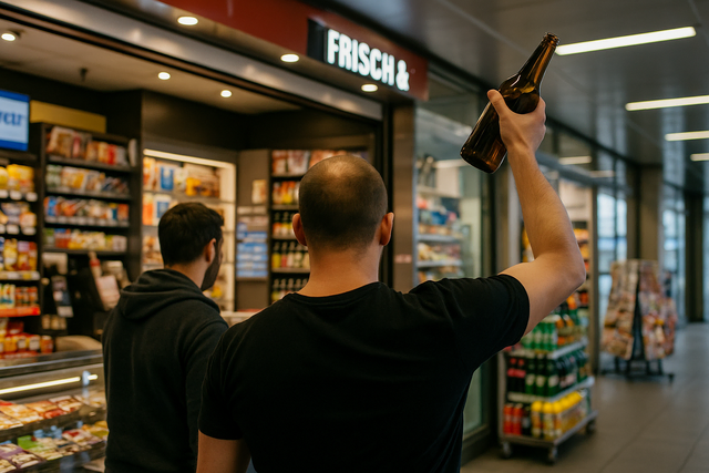 Mit einer Flasche griff ein 35-Jähriger einen 33-Jährigen an und verletzte ihn lebensgefährlich. Symbolbild KI-generiert, kein echtes Foto. | Foto: KI-generiert mit ChatGPT/OpenAI
