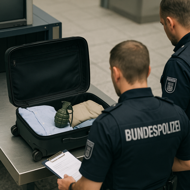 Ein Feuerzeug in Form einer Handgranate sorgte für Ausnahmezustand am Flughafen Köln/Bonn. Symbolbild KI-generiert, kein echtes Foto. | Foto: KI-generiert mit ChatGPT/OpenAI