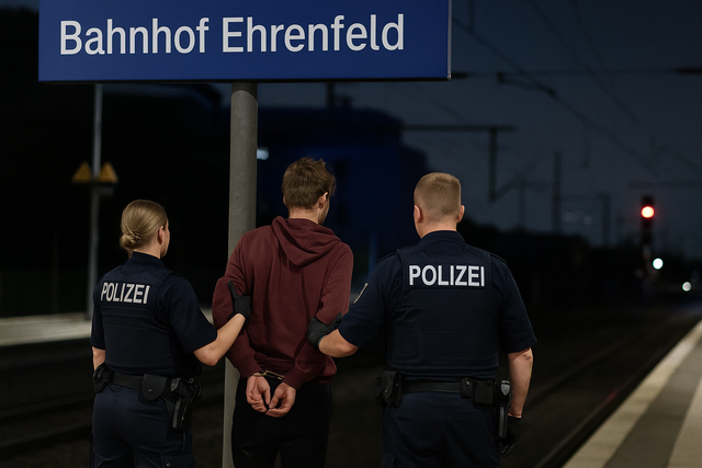 Lautstarke Drohungen bewaffnet zu sein, sorgten für einen Polizeieinsatz am Bahnhof Ehrenfeld. Symbolbild KI-generiert, kein echtes Foto. | Foto: KI-generiert mit ChatGPT/OpenAI