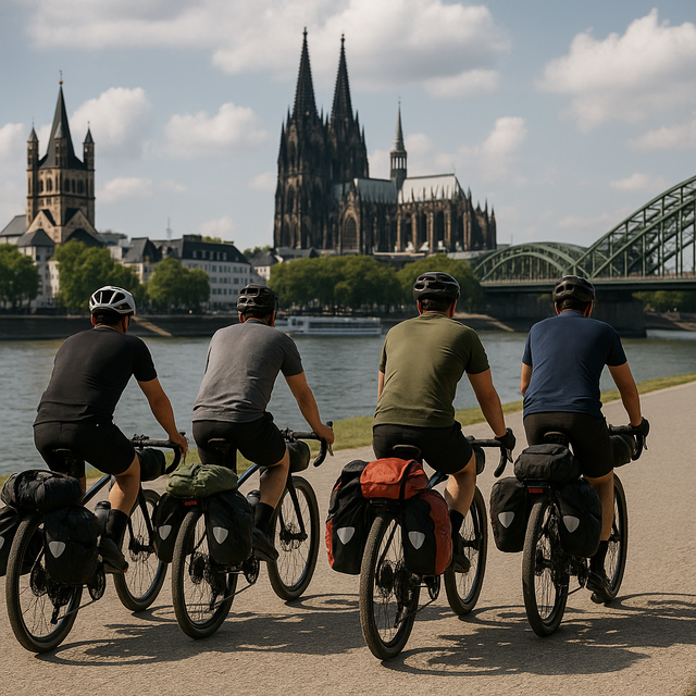 In Köln starten vier Radfahrer zu einer besonderen Mission. Ab Hamburg geht es mit insgesamt 15 Radfahrern bis nach Kopenhagen. Symbolbild KI-generiert, kein echtes Foto.  | Foto: KI-generiert mit ChatGPT/OpenAI
