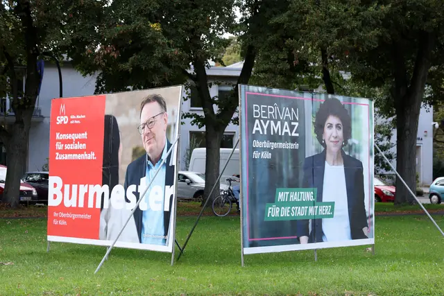 Wahlplakate von Bündnis 90/Die Grünen und der SPD. Die beiden Kandidaten treten am 28.09. zur Stichwahl um das Amt des Kölner OB an | Foto: Nabil Hanano