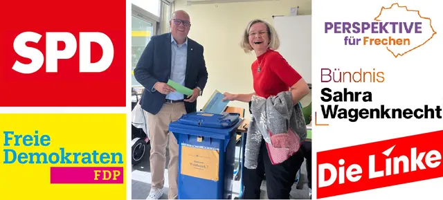 Weitere Unterstützung: Mittlerweile haben sich fünf Parteien für Uwe Tietz (SPD), hier bei seiner Stimmabgabe mit Ehefrau, als Bürgermeister der Stadt Frechen ausgesprochen. | Foto: SPD/Perspektive für Frechen/BSW/LINKE/FDP