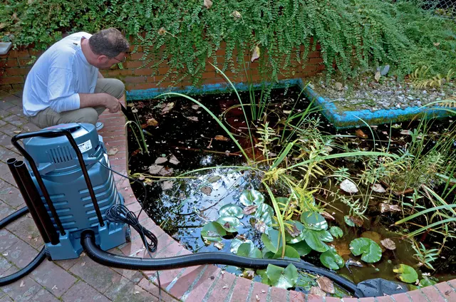 Mit einem Schlammsauger kann man den Teichboden von Schlamm, Pflanzenresten und Mulm befreien. Foto: DJD/Eheim