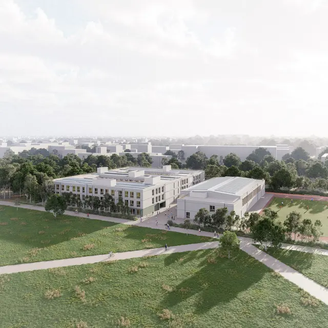 Visualisierung für die Interimsgebäude (Schule und Sporthallen) | Foto:  ARGE BBS/ Werkum architekten