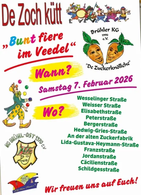 Am 07.02.geht es wieder los im Veedel Brühl-Ost. Viele Teilnehmer sind angemeldet, darunter auch Rollstuhlfahrer. | Foto: KG "De Zuckerknöllche" 