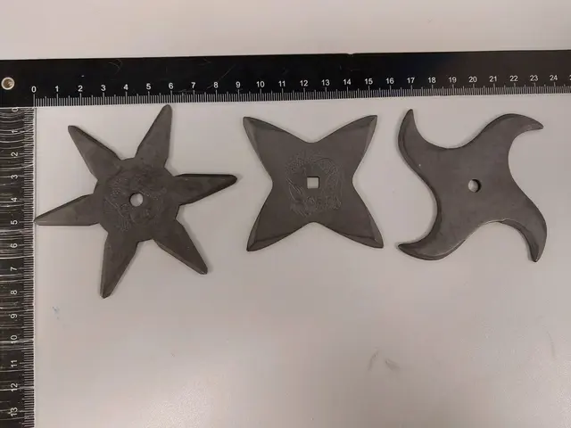 Diese Wurfsterne wurden von der Bundespolizei beschlagnahmt. | Foto: Bundespolizei